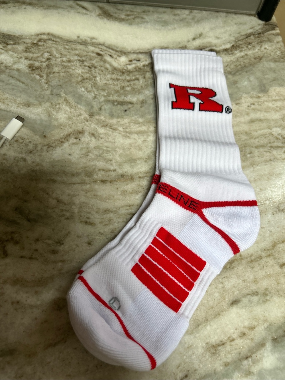 Strideline Rutgers University crew socks size M/L new white Red logo athletic